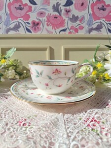 未使用☆ノリタケ レトロ モダン 花更紗 カップ＆ソーサー 1客セット Noritake ボーンチャイナ ビンテージ コーヒーカップ