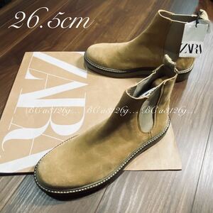 新品 ZARA 本革 サイドゴア SUEDE BOOTS 26.5cm 41 BEIGE メンズ ザラ レザー スウェード ブーツ シューズ タグ付き