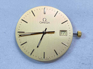 【ジャンク】 OMEGA オメガ ムーブメント cal.1430 クォーツ デイト ゴールドカラー 文字盤 竜頭 針 パーツ