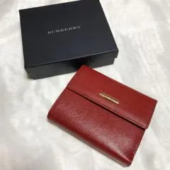 新品！　Burberry バーバリー　二つ折り財布　レッド　チェック　レザー