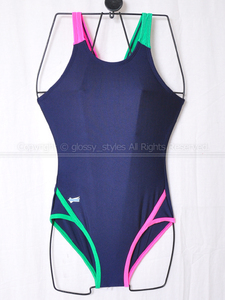 K1728-86■美品 Spantel スパンテル トップエース クラレ SP3800P 女子スイミングスポーツ水着 ネイビー×グリーン×ピンク M