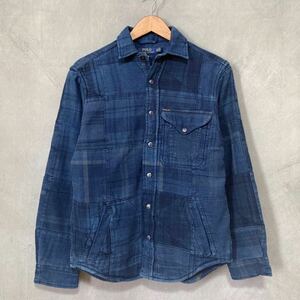 POLO RALPH LAUREN ポロラルフローレン INDIGO patchwork shirt jacket インディゴ染め パッチワーク 中綿 シャツ ジャケット size.XS 藍染