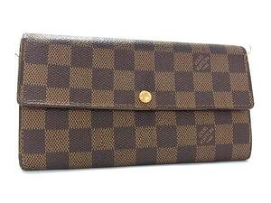 1円 LOUIS VUITTON ルイヴィトン N61734 ダミエ ポルトフォイユサラ 長財布 ウォレット レディース メンズ ブラウン系 FE7357