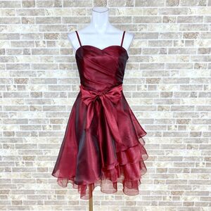 1円 ドレス EMOTIONAL DRESSES 東京ソワール ワンピース 36 赤系光沢 カラードレス キャバドレ イベント　中古０２７４４