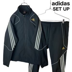 adidasアディダス ブラックナイロンジャージセットアップゆったりサイズ