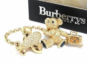 ■新品同様■ Burberrys バーバリーズ ラインストーン ベア くま 飛行機 ピンバッチ アクセサリー ゴールド系 AV8854