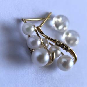 K18YG アコヤ真珠 ダイヤ ピアス gold pearl diamond earrings