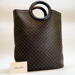 1円【未使用級】CELINE セリーヌ ハンドバッグ トートバッグ サークルロゴ 黒マカダム レザー PVC イタリア製 レディース メンズ A4 希少