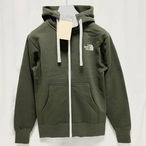 S 新品 ノースフェイス リアビュー フルジップ フーディ ロゴ スウェット パーカ カーキ NT Rearview FullZip ジップアップ フード