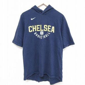 L/古着 ナイキ NIKE 半袖 ブランド Tシャツ パーカー メンズ チェルシー バスケットボール コットン 紺 ネイビー 24jun03 中古