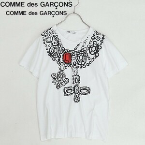 ◆COMME des GARCONS コムコム コムデギャルソン 手書きビジュープリント コットン 半袖 Tシャツ 白 ホワイト