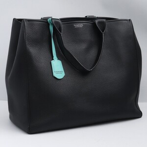 TIFFANY&CO グレインカーフスキンレザー 2WAYショルダー トートバッグ ブラック ティファニー ツーウェイ 鞄 カバン tote bag