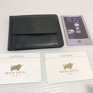 即決◆未使用 ◆ 財布　BRAUN BUFFEL 二折り財布　レザー　ドイツ製 ブラック　札入れなし