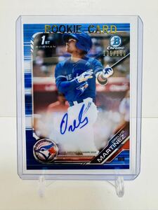 150シリ! RC! Orelvis Martinez Auto 2019 Topps Bowman Chrome Blue Refractor ルーキーカード 直筆サインカード