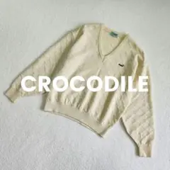 CROCODILE 格子編み Vネック ニット ベージュ ゴルフ ウール