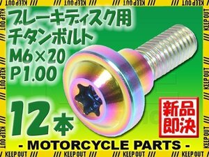 メール便OK！ M6×20 P1.00 チタンボルト ブレーキディスクボルト 12本 6mm 20mm ピッチ1.0 ヤマハ FJR1300A FZS1000フェザー XJR1300SP