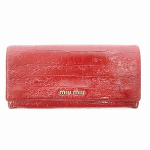 ミュウミュウ miumiu 長財布 フラップ 小銭入れ クロコダイル型押し 赤 レッド /UO 1012 レディース