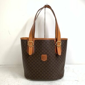 f001 C2 美品 セリーヌ バケツ型 ミニトートバッグ マカダム柄 ショルダーバッグ CELINE PVCレザー