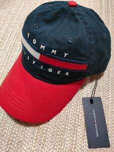 新品 未使用 TOMMY HILFIGER トミーフィルフィガー コットン キャップ ネイビー レッド フリーサイズ 帽子