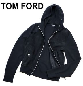 ★ 正規品 TOM FORD BUM24 TFK154 ラムスエード×ウール切替 フード付 ジップアップブルゾン トムフォード レザージャケット ブラック48