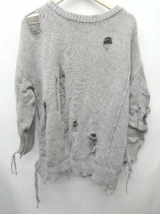 ◇ JEANASIS ジーナシス コットン ダメージ加工 長袖 ニット セーター サイズF グレー レディース P