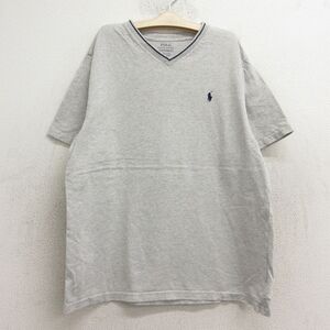 古着 ラルフローレン 半袖 ブランド Tシャツ キッズ ボーイズ 子供服 ワンポイントロゴ コットン Vネック グレー 霜降り 24jul08