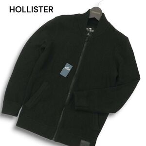 【新品 未使用】 HOLLISTER ホリスター 秋冬 ロゴ★ フルジップ ニット ジャケット ブルゾン Sz.XS　メンズ 黒　A4T11787_B#N