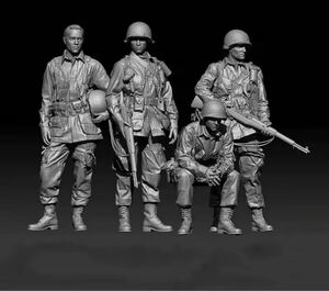 【国内発送】1/35 アメリカ軍　歩兵　4体　WW2 第二次世界大戦　レジン　フィギュア　未塗装　新品