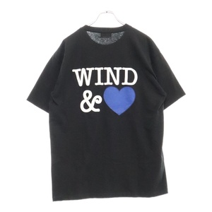 ウィンダンシー 24SS Heart Logo Tee フロント刺繍 ハートロゴ半袖Tシャツ クルーネックカットソー ブラック WDS-0-HTSP-24-Q4-CS-04