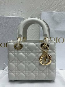 ■【新品同様】 クリスチャンディオール Christian Dior Lady ハンドバッグ ホワイト スモールサイズ