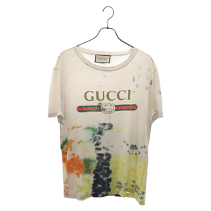 GUCCI グッチ タイダイ オールドロゴ プリント半袖Tシャツ ホワイト 457936-X3G54