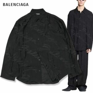 35 国内正規品 BALENCIAGA バレンシアガ 681812 HANDWRITTEN MINIMAL LONG SLEEVE ハンドライティング ロゴ ミニマルシャツ 39 ブラック