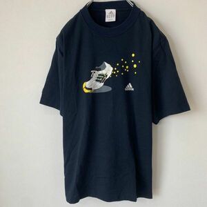 [KWT378] adidas プリントTシャツ ネイビー Sサイズ ポス