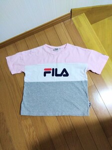 【送料無料】FILA Tシャツ　130 ピンク　白　グレー　女の子　半袖　ロゴ　フィラ　半袖Tシャツ　