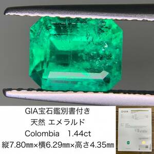 1円　エメラルド　1.44ct　 Colombia　GIA宝石鑑別書付き　縦7.80×横6.29×高さ4.35　 ルース（ 裸石 ）　 1546Y