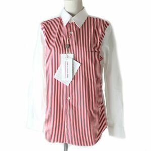 未使用品★正規品 COMME DES GARCONS GIRL コムデギャルソンガール NC-B003 ストライプ 長袖 シャツ レディース レッド×ホワイト S タグ付