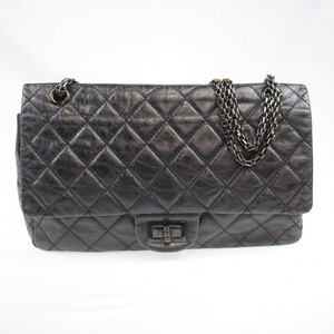 ◆ 1円 ～ CHANEL / シャネル 2.55 Wフラップマトラッセ チェーン ショルダーバッグ 肩掛け レザー ブラック系 シールあり 150950