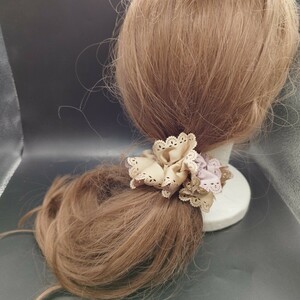 新品・未使用品 　ヘアーアクセサリー　シュシュ 　ライトブラウン　ブラウン　パンチング　①　　 no.2-1-47-1300