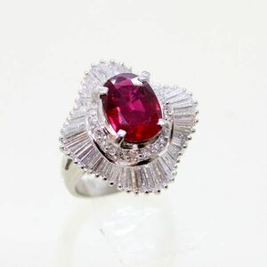 ◎中古美品◎プラチナ　ルビー　2.15ct　ダイヤ　1.54ct　リング　6号