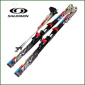 中古●SALOMON /サロモン●カービングスキー EQUIPE T2V RACE 163cm ブラック ストック付き