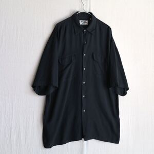 90s USA vintage レーヨン シャツ / XL ブラック フラップ ポケット オーバーサイズ ボックス 半袖 ビンテージ T4-07046-9209