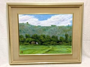 14966/真作 鶴田熙 風景画「山村夏景」東京都出身 日府展副理事長・専務理事 川端龍子・児玉三鈴に師事 額装 壁掛け インテリア