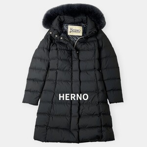 HERNO ヘルノ ホワイト フォックス ファー ロング ダウンコート 黒 ブラック 38 XS レディース 高級ダウン