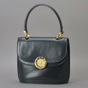 未使用に近い CELINE セリーヌ 地球儀 ハンドバッグ 本革 レザー ネイビー ゴールド金具 トップハンドル ビンテージ 美品 鞄 Md.b/f.k