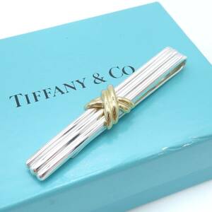 極希少 美品 Tiffany&Co. ヴィンテージ ティファニー ゴールド シルバー シグネチャー コンビ タイピン 750 K18 ネクタイ メンズ HH349