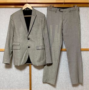 美品☆[NEIL BARRETT] SLIM FIT 千鳥柄 ランダムパッチワーク スリム セットアップ スーツ 46 BAB57 イタリア製 ニールバレット