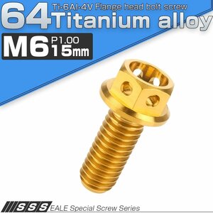 64チタンボルト M6×15mm P1.00 ホールヘッド 六角ボルト フランジ付き六角ボルト ゴールド Ti6Al-4V JA780