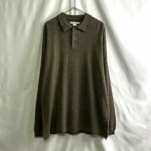 90s GEOFFREY BEENE ニット ポロ シャツ XL ラミー コットン セーター ブラウン デザイン 80s 古着 オールド ビンテージ