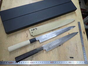 『L13O』魄刃 和包丁 2本（2点）まとめてセット Hakuba 剣型筋引き包丁 ダマスカス 本霞白二鋼 柳刃包丁