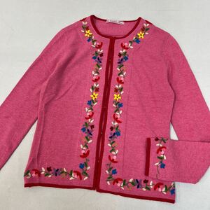 最終！花刺繍 カシミヤ混 PS Paul Smith woman カーディガン M レディース ピンク系 おしゃれ 可愛い ポールスミス 冬 ■12-129y